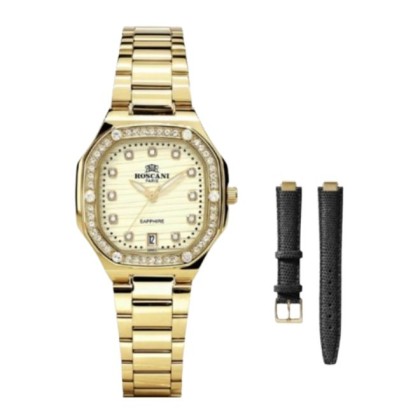 Roscani ROSWE615G1 30X30MM Gold Stainless Steel Strap + Free Leather Strap Analog Women Watch